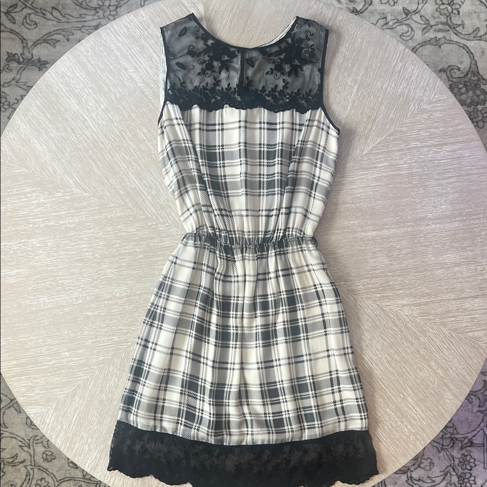 Chelsea & Violet Black and Cream Plaid Mini Dress